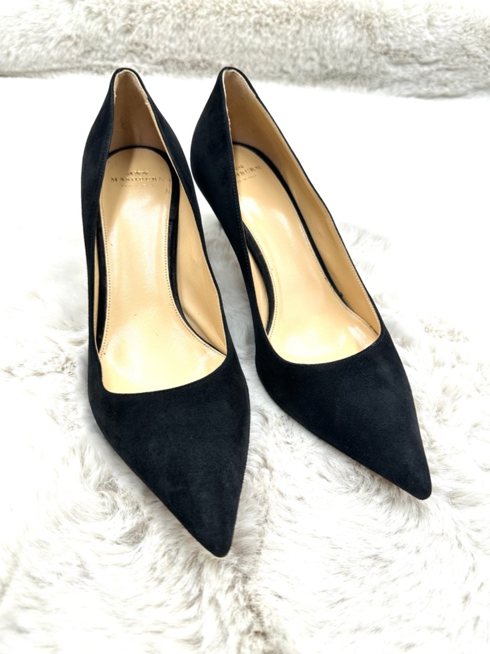 ANN MASBURN Pointed Toe Black Suede Heels Pumps Shoes 37 US 7